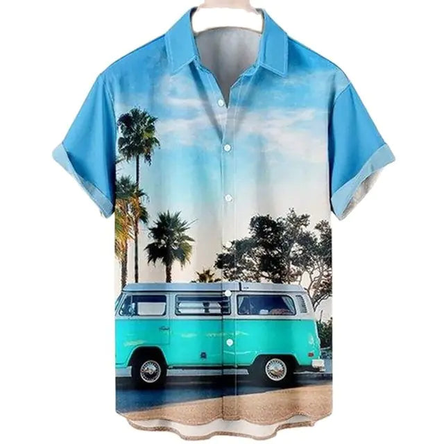 Coconut Tree Hawaiian Shirts For Men Summer Beach Short Sleeve