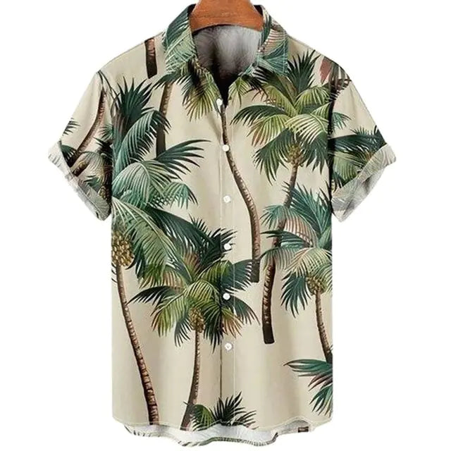 Coconut Tree Hawaiian Shirts For Men Summer Beach Short Sleeve