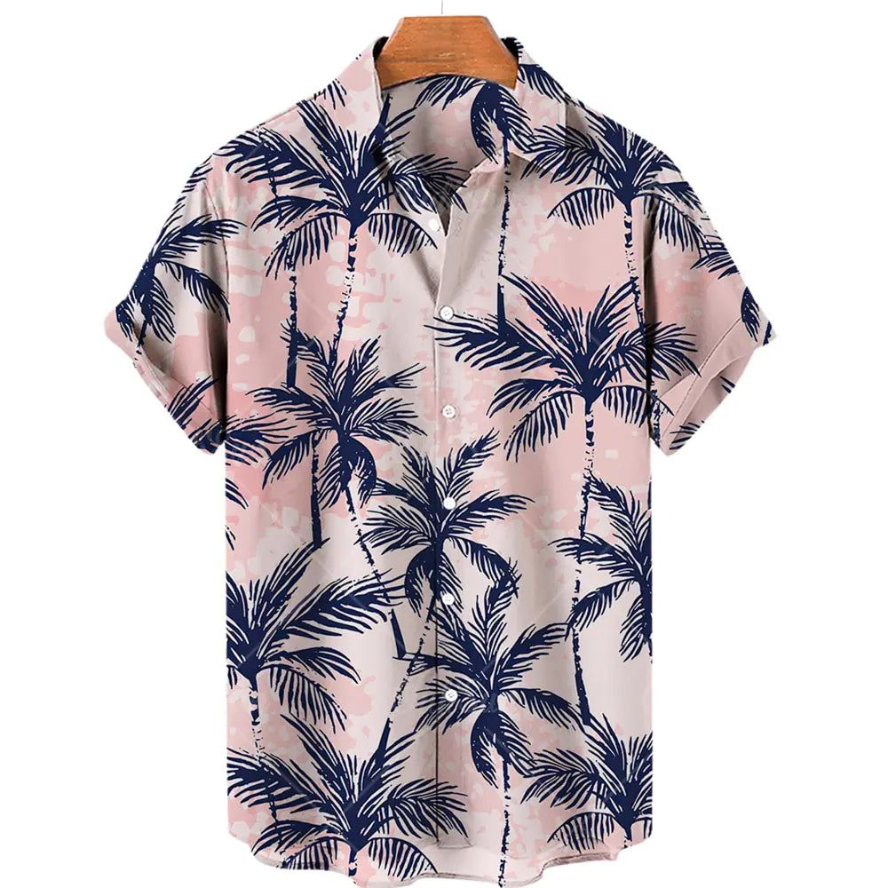 Coconut Tree Hawaiian Shirts For Men Summer Beach Short Sleeve