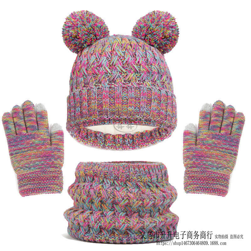 Children's Fleece-lined Thickened Hat Scarf Gloves Three-piece Set