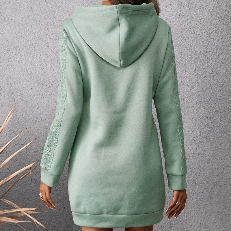 Women's Solid Color Mid Length Hooded Sweater Dress