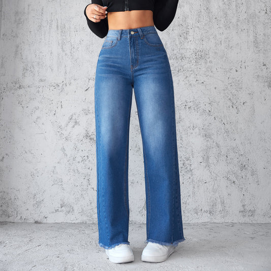 High Waist Non-Elastic Women's Straight Wide Leg Jeans