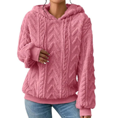 Knitted Hooded Loose Fit Plush Sweater Coat