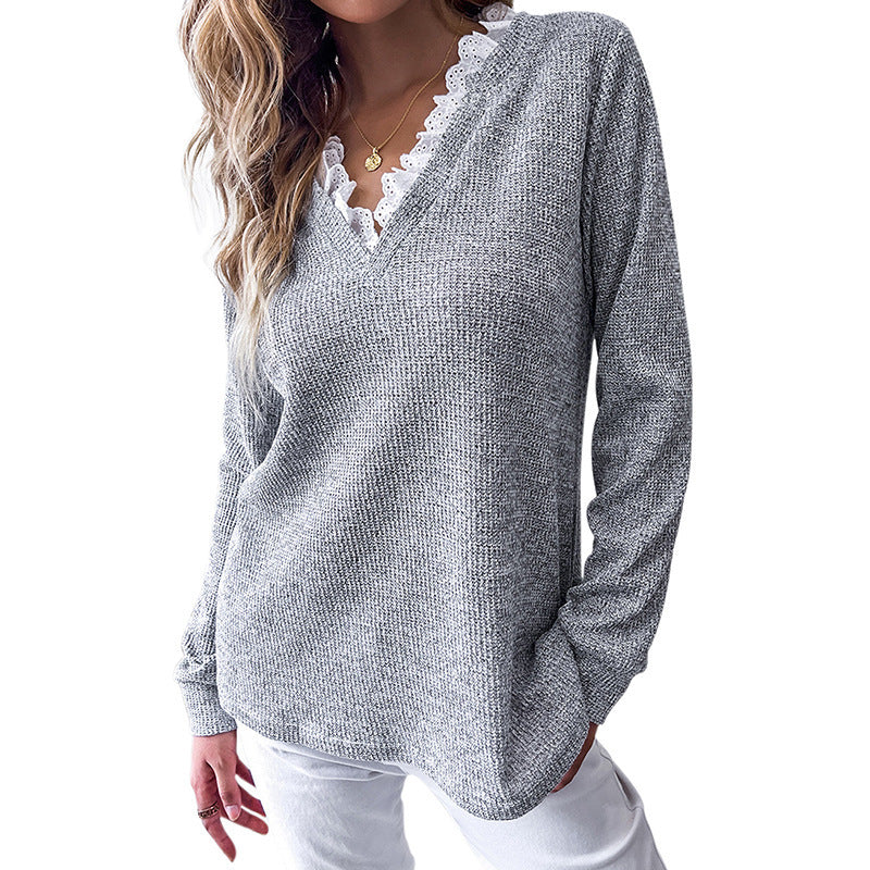 Women's Solid Color Loose Fit V-neck Sweater