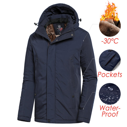 Casual Long Thick Fleece Hooded Waterproof Jacket