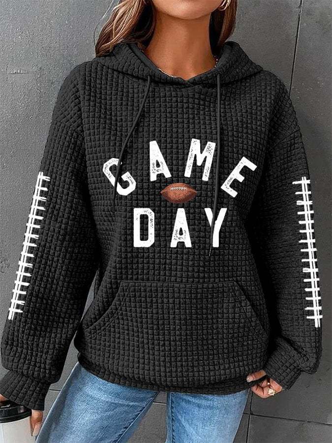 Women's Football Waffle Texture Hooded Sweater