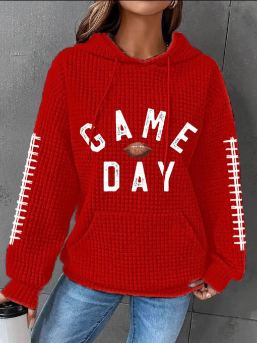 Women's Football Waffle Texture Hooded Sweater