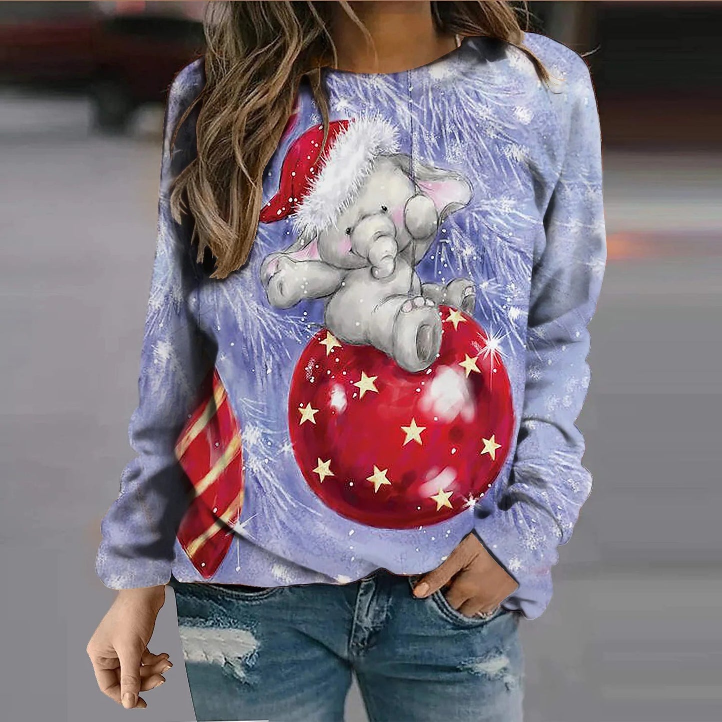 Snowman/Elephant Crew Neck Sweatshirt