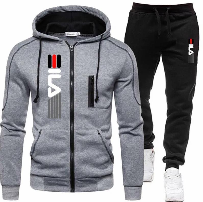 Fall Winter Men Sports And Leisure Suit Zipper Cardigan Hooded Suit Multi-pocket Slim Fit Sweater Suit