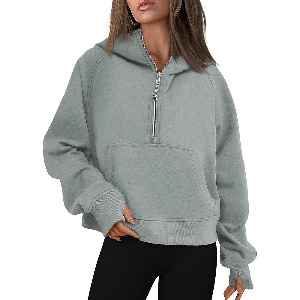 Women's Hooded Half-Zip Thickened Sweater