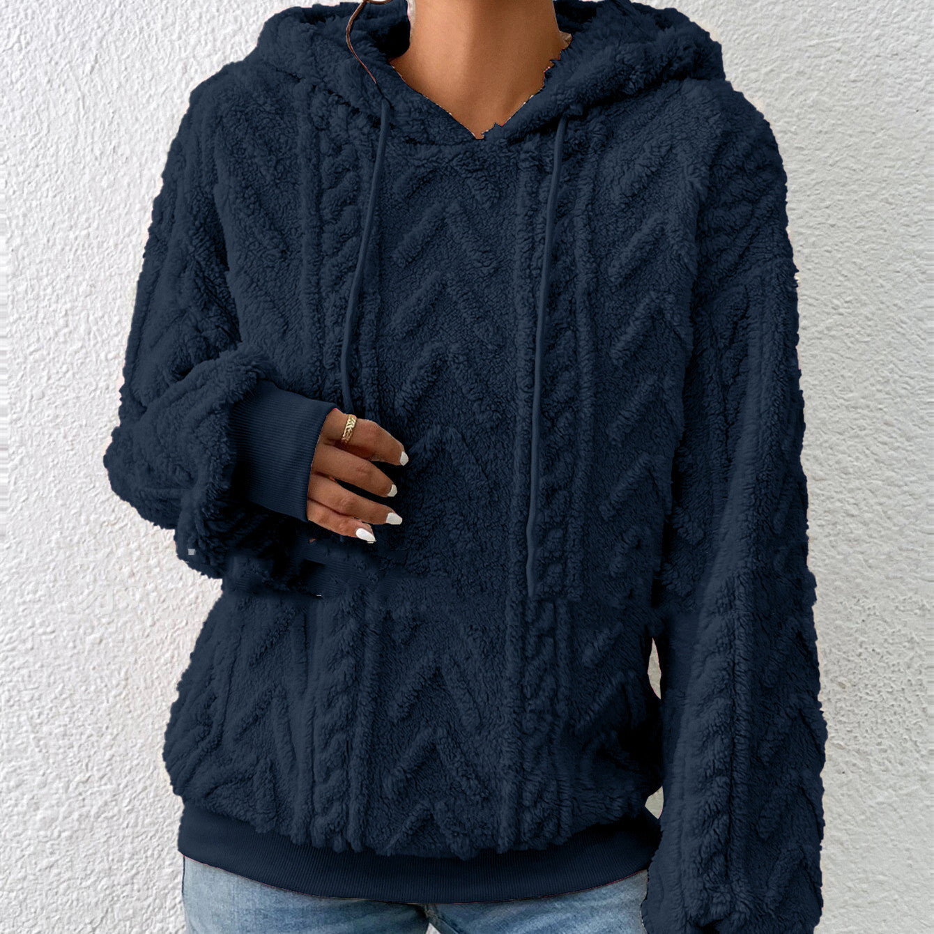 Knitted Hooded Loose Fit Plush Sweater Coat