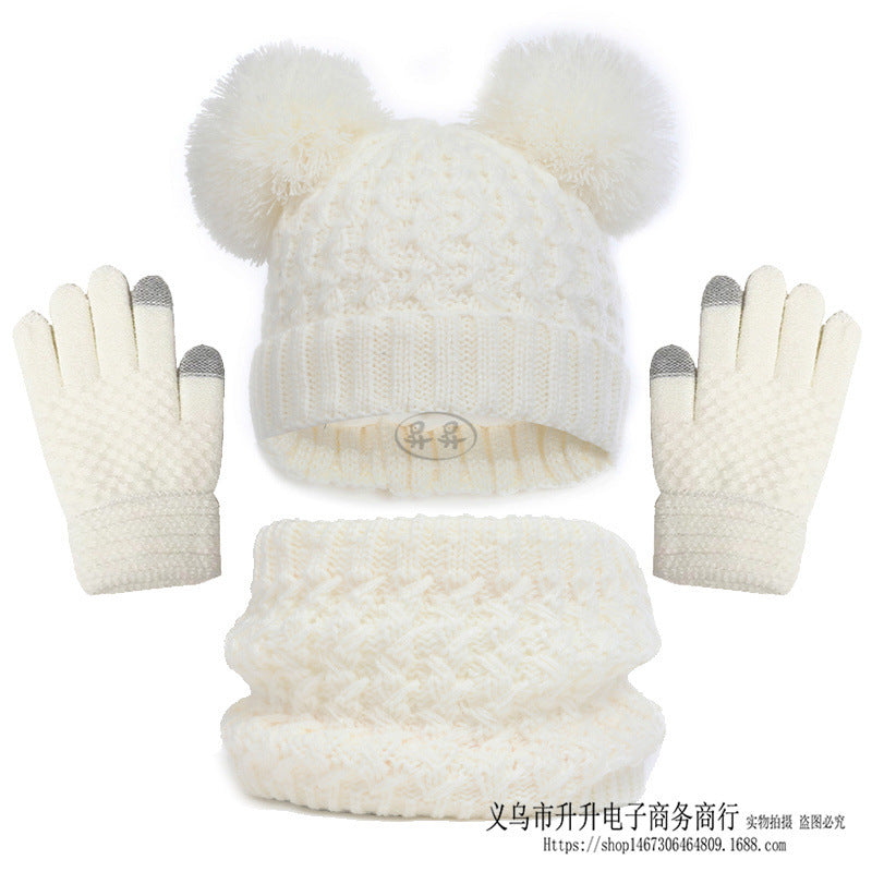 Children's Fleece-lined Thickened Hat Scarf Gloves Three-piece Set