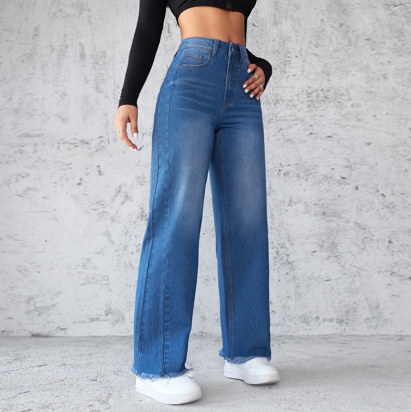 High Waist Non-Elastic Women's Straight Wide Leg Jeans