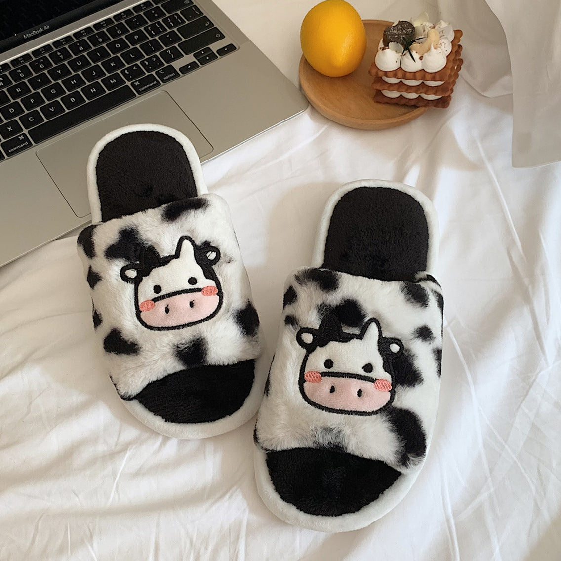 Cute Cartoon Plush Cow Cotton Slippers