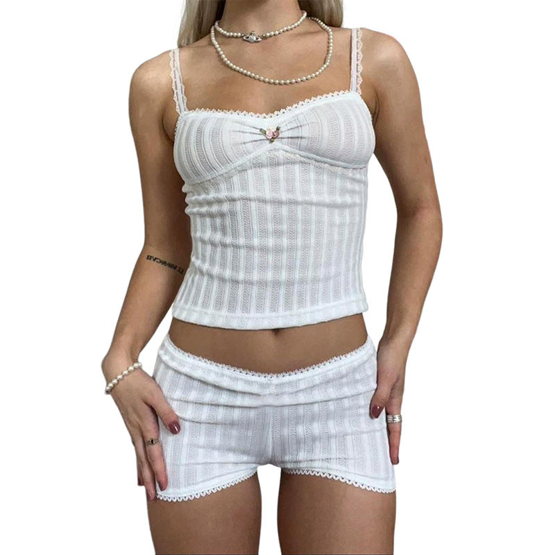 Women's Clothing Lace Sling Vest Shorts Set