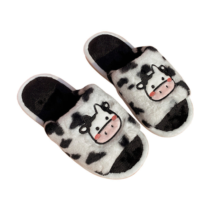 Cute Cartoon Plush Cow Cotton Slippers