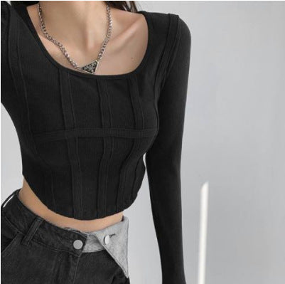 Long Sleeve Undercoat Women's Short Plastic Fishbone Waist Shirt