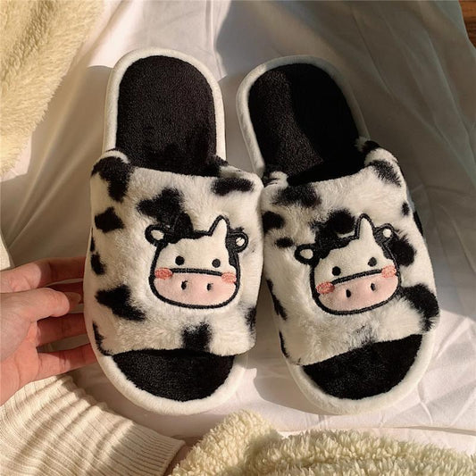 Cute Cartoon Plush Cow Cotton Slippers