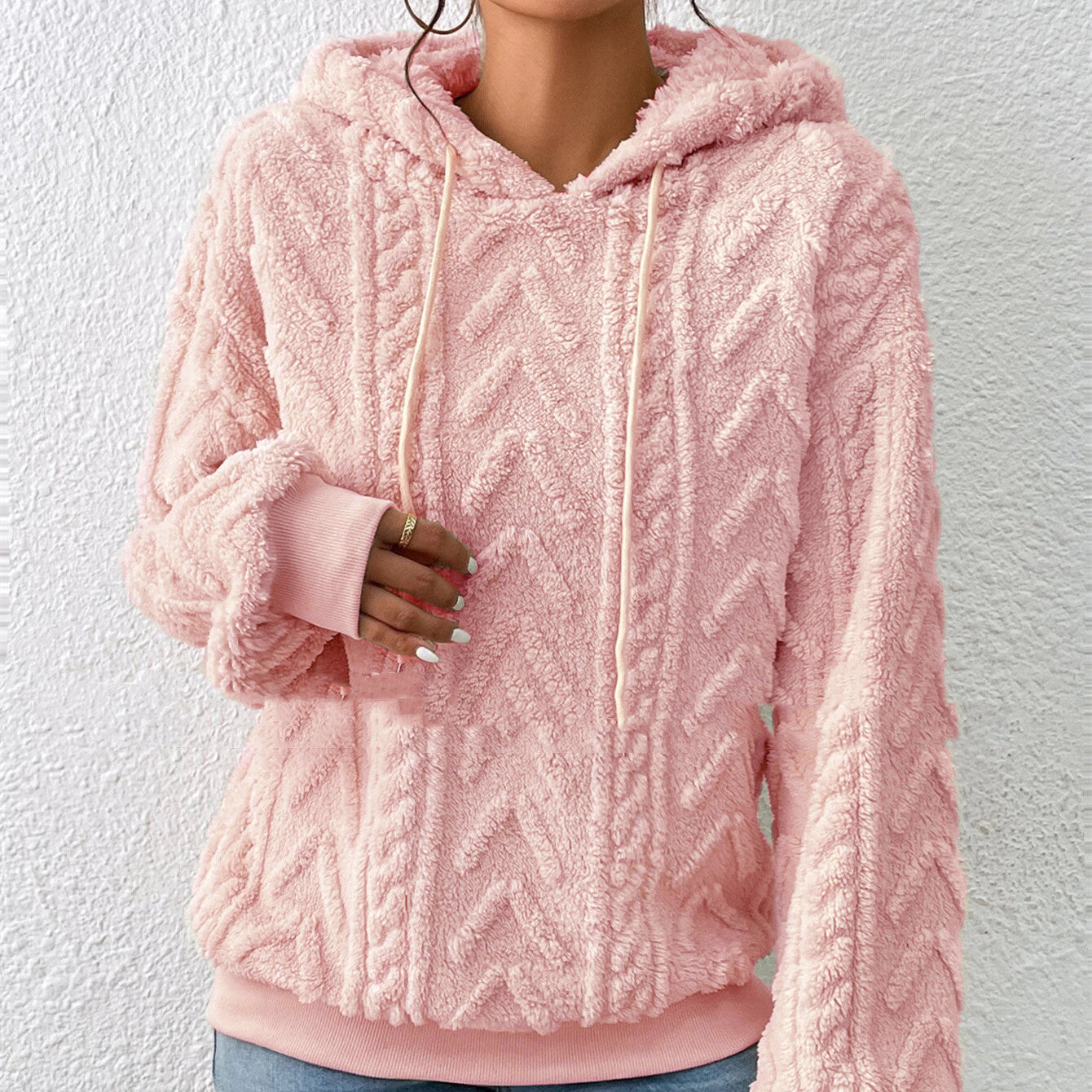 Knitted Hooded Loose Fit Plush Sweater Coat