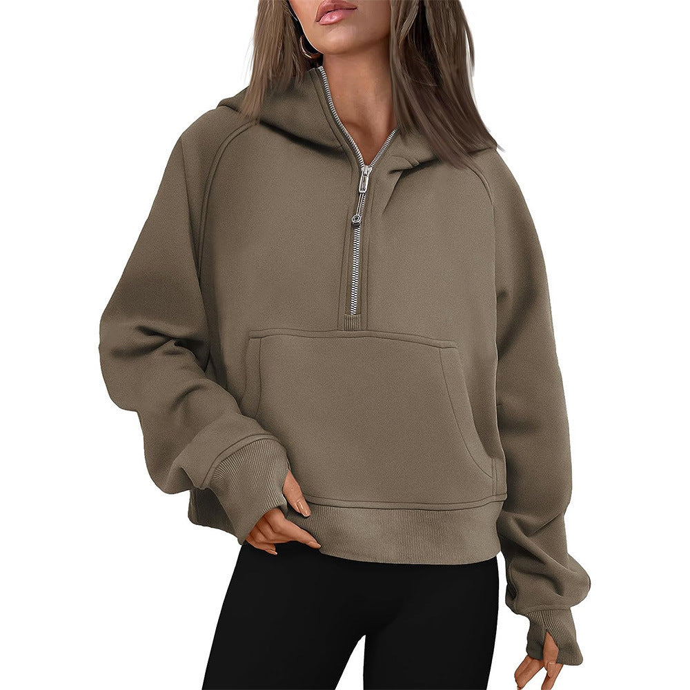 Women's Hooded Half-Zip Thickened Sweater