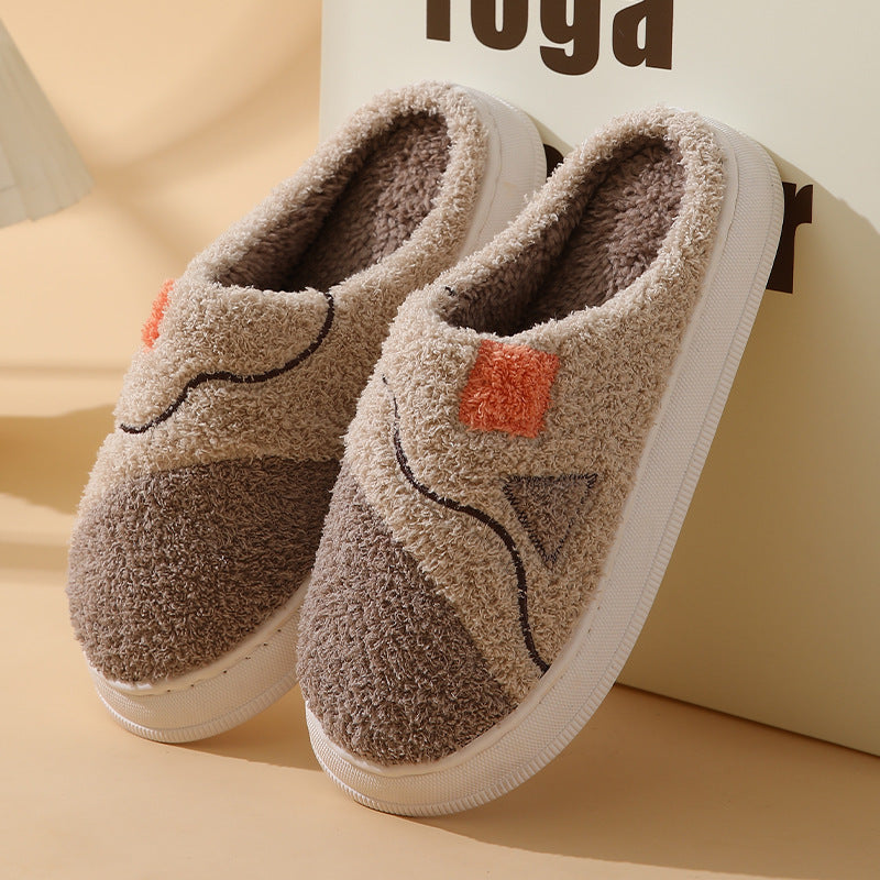 Autumn And Winter New Patchwork Cotton Slippers Female Home Non-slip Home Warm