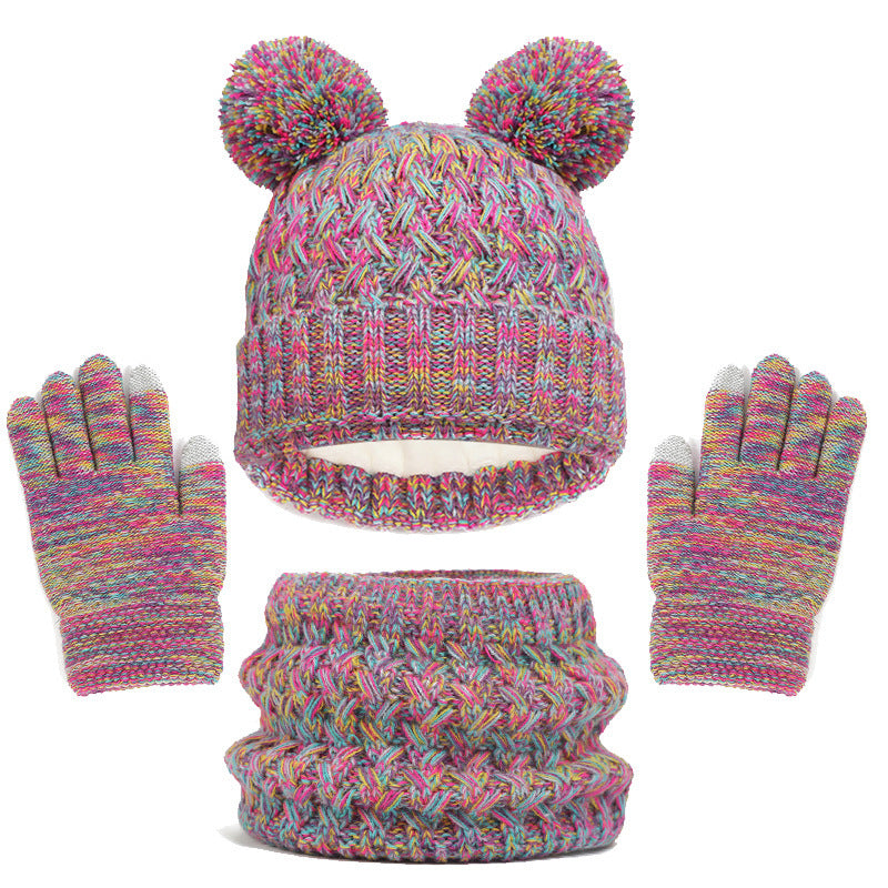 Children's Fleece-lined Thickened Hat Scarf Gloves Three-piece Set