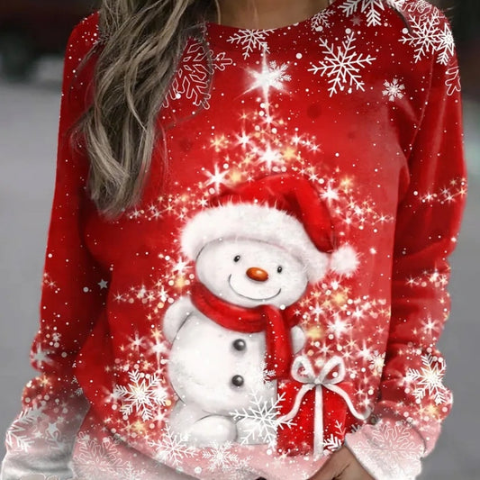 Women's Printed Round Neck Long-sleeved Sweater