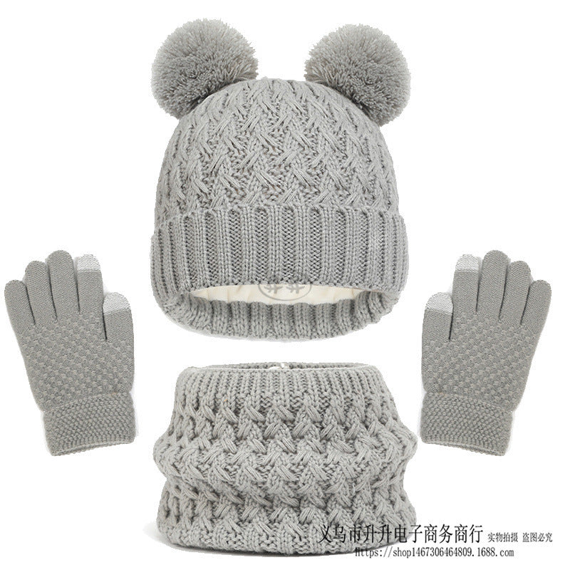 Children's Fleece-lined Thickened Hat Scarf Gloves Three-piece Set