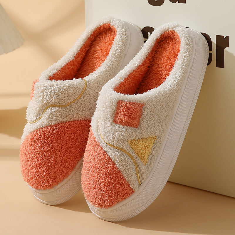 Autumn And Winter New Patchwork Cotton Slippers Female Home Non-slip Home Warm