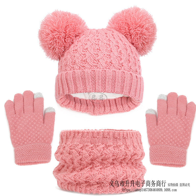 Children's Fleece-lined Thickened Hat Scarf Gloves Three-piece Set