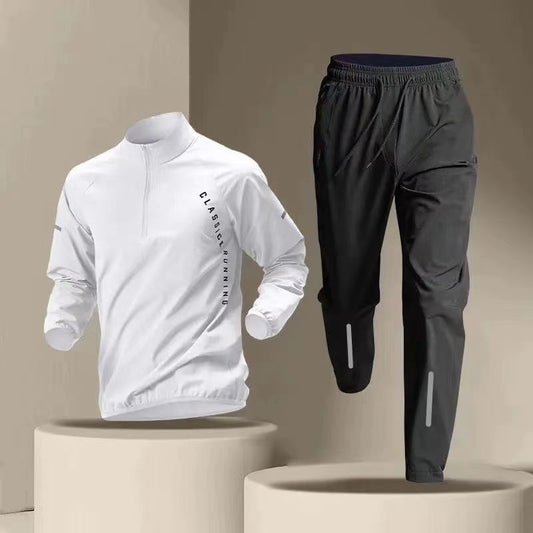 Half Zipped Sportswear Men's Long-sleeved Quick-drying Top and Bottoms