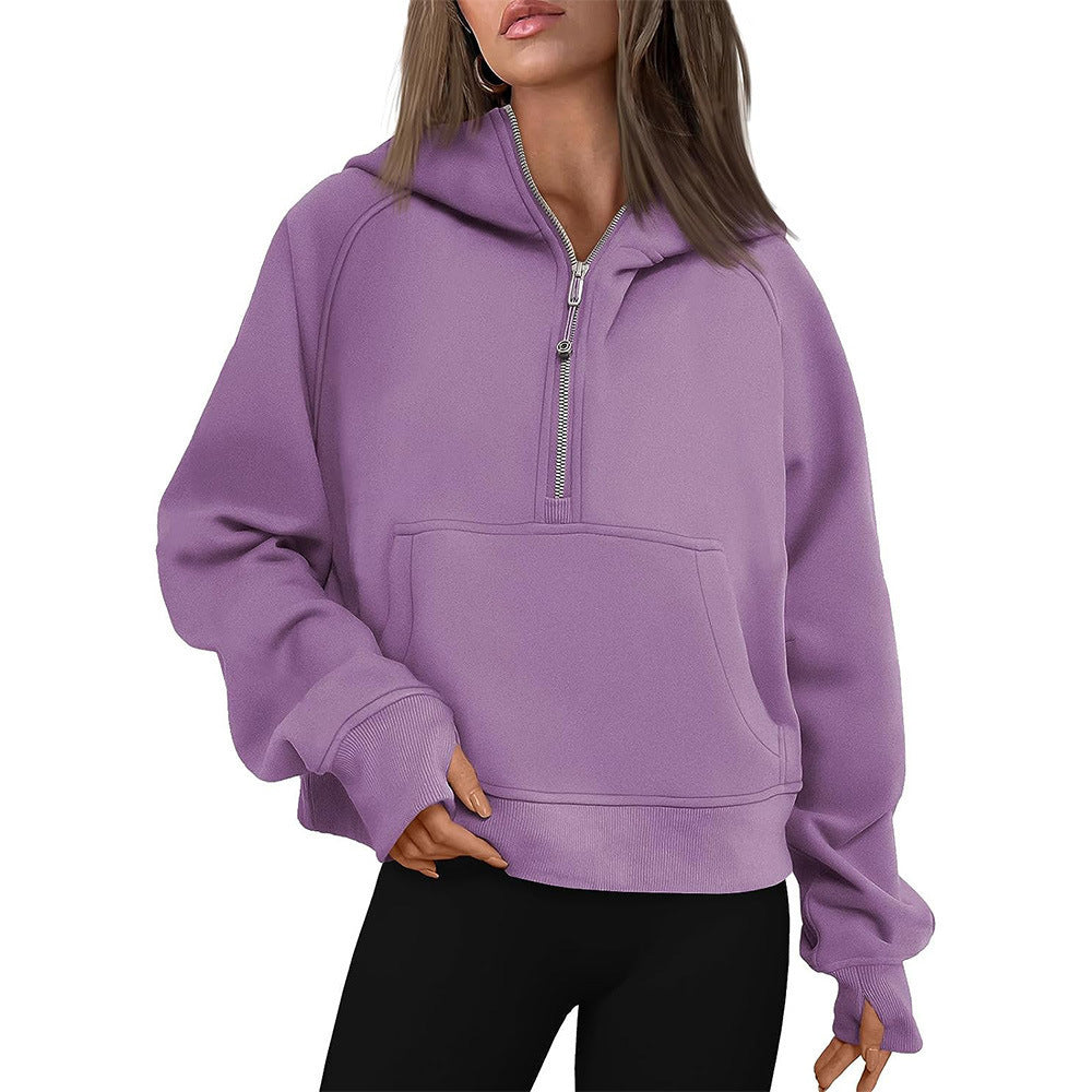 Women's Hooded Half-Zip Thickened Sweater