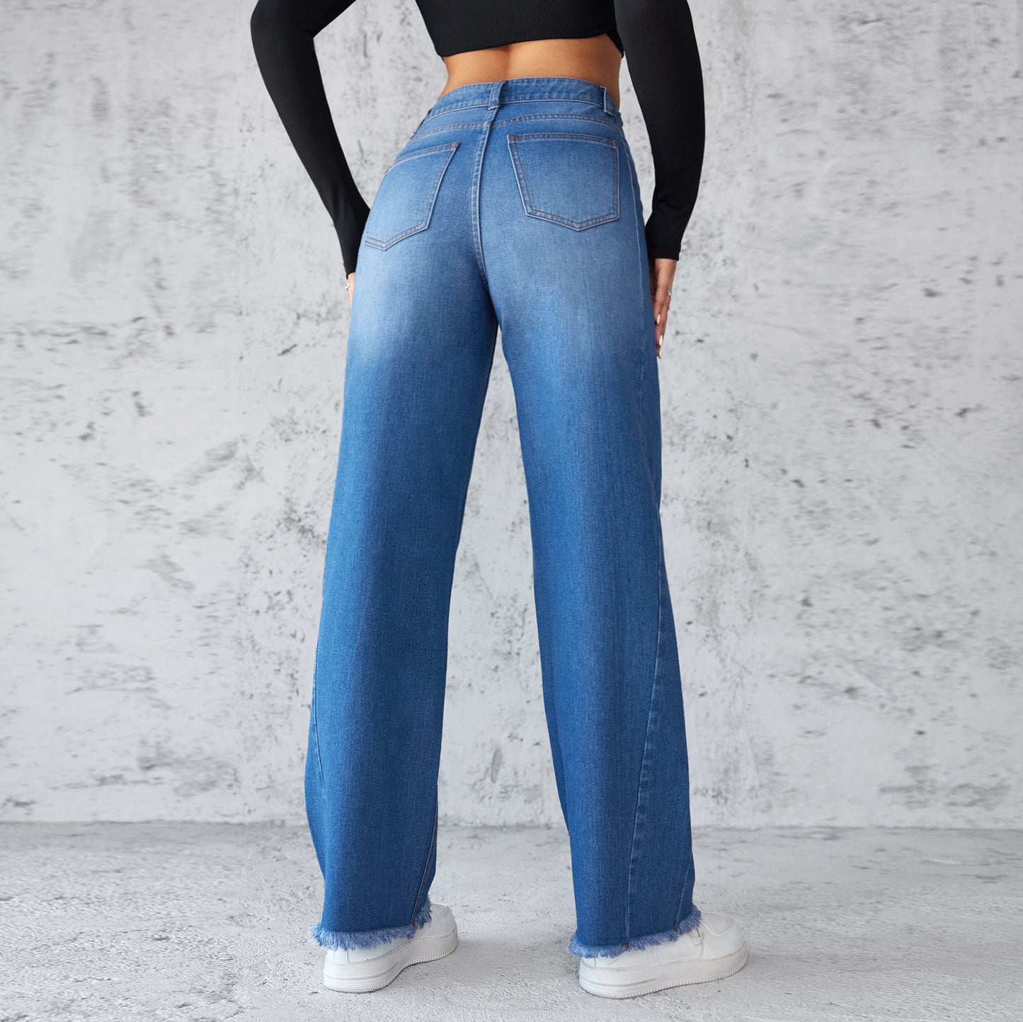 High Waist Non-Elastic Women's Straight Wide Leg Jeans