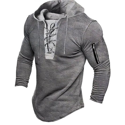 Men's Pullover Hooded Thick Sweatshirt Lace-up