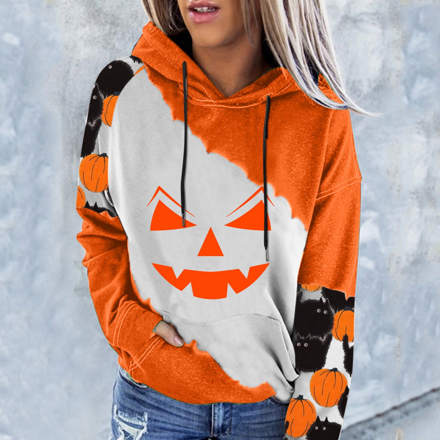 Ladies Long Sleeve Hooded Pumpkins Sweatshirt