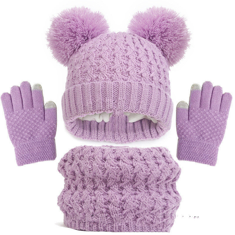 Children's Fleece-lined Thickened Hat Scarf Gloves Three-piece Set