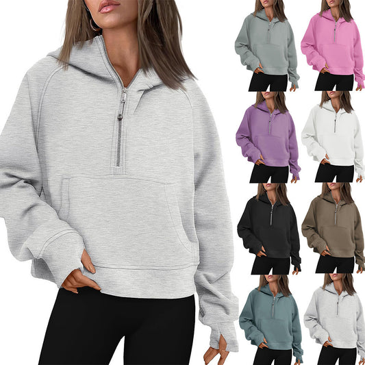 Women's Hooded Half-Zip Thickened Sweater