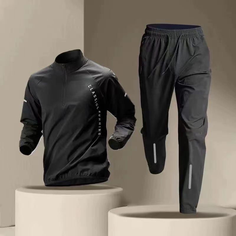 Half Zipped Sportswear Men's Long-sleeved Quick-drying Top and Bottoms