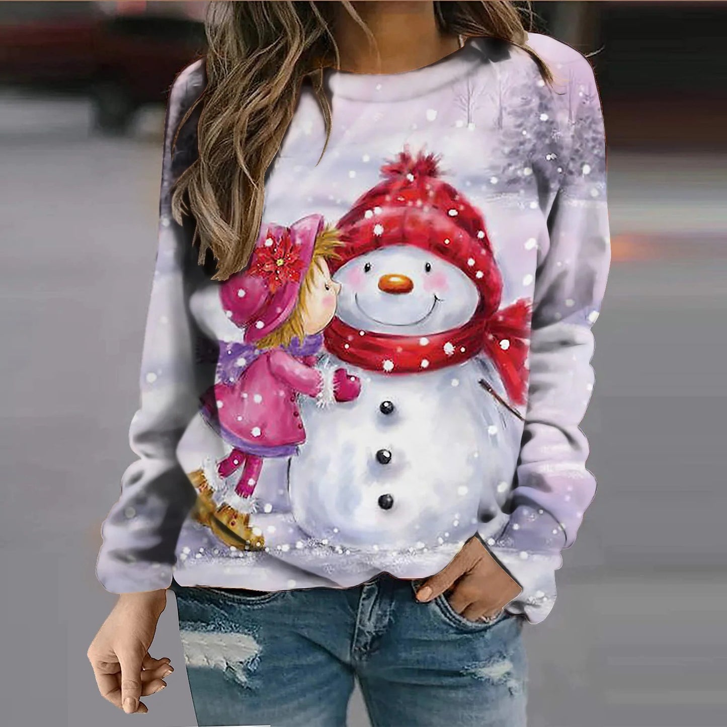 Snowman/Elephant Crew Neck Sweatshirt