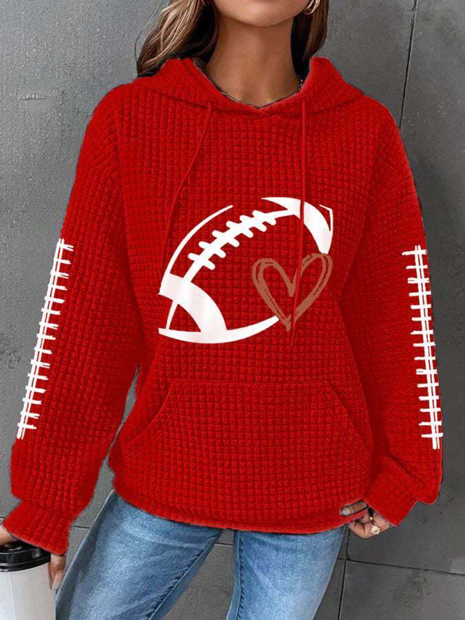 Women's Football Waffle Texture Hooded Sweater