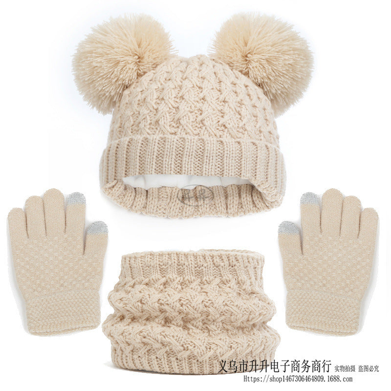 Children's Fleece-lined Thickened Hat Scarf Gloves Three-piece Set