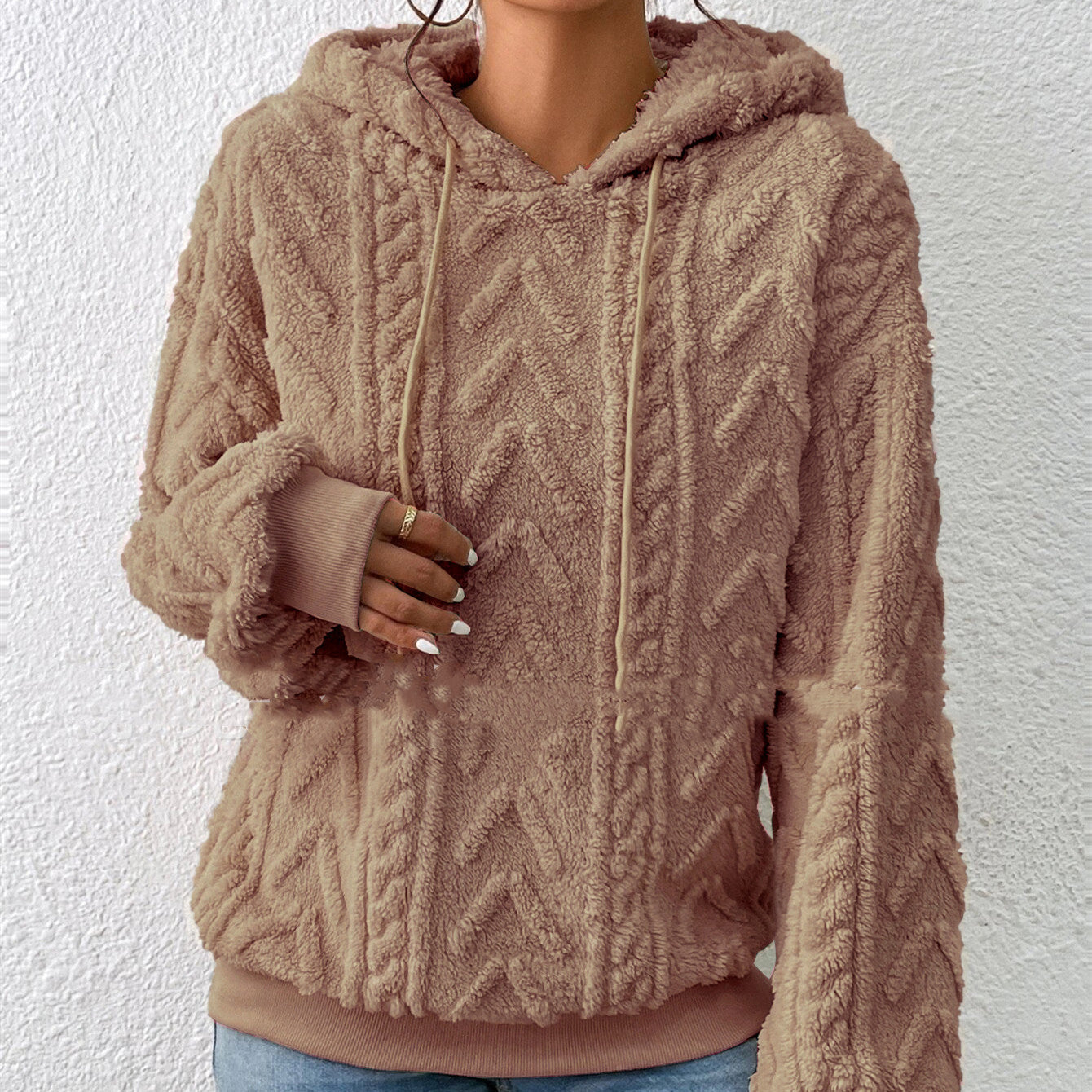 Knitted Hooded Loose Fit Plush Sweater Coat