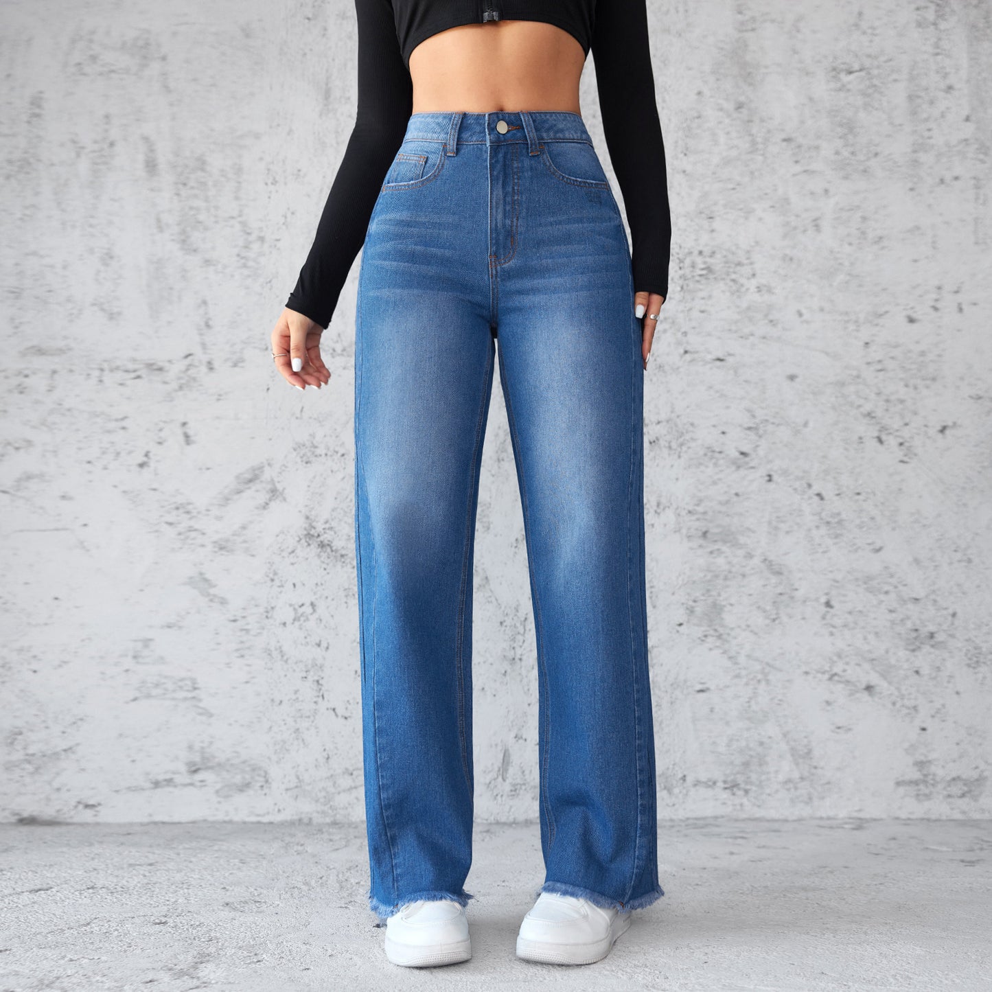 High Waist Non-Elastic Women's Straight Wide Leg Jeans