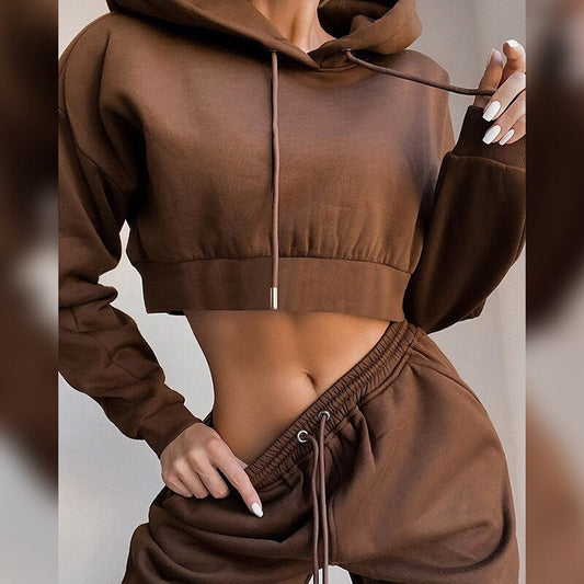 Women's Cropped Hoodie and Sweatpants Sports Set