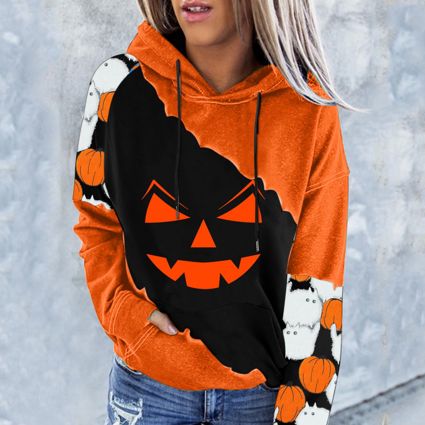 Ladies Long Sleeve Hooded Pumpkins Sweatshirt