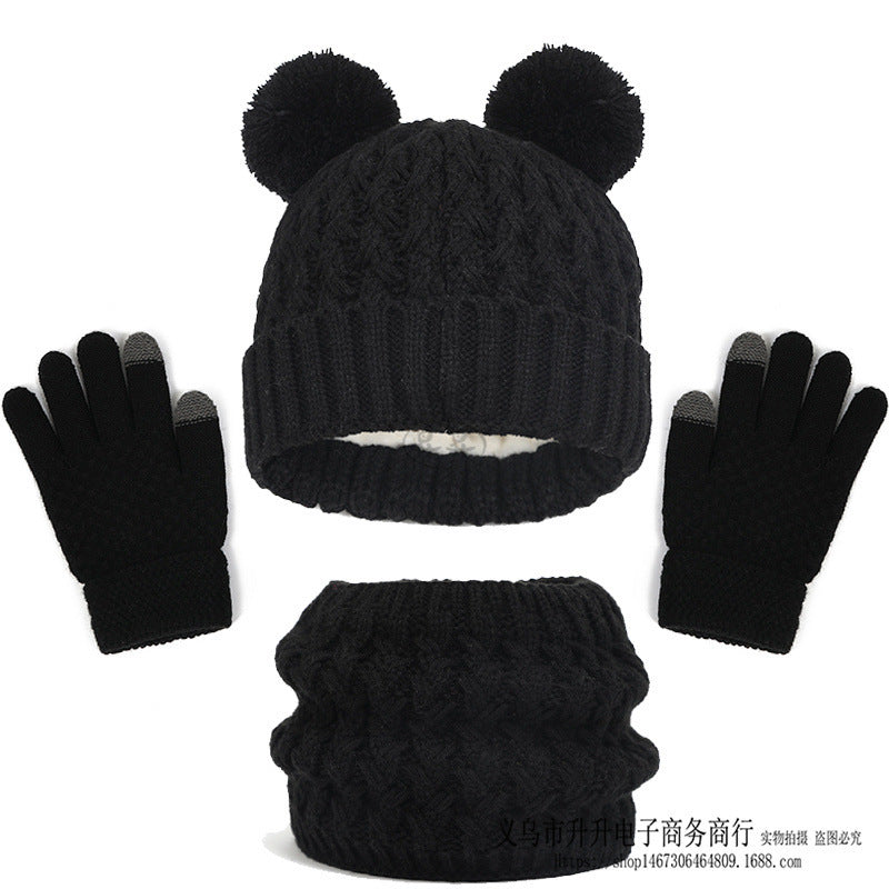 Children's Fleece-lined Thickened Hat Scarf Gloves Three-piece Set