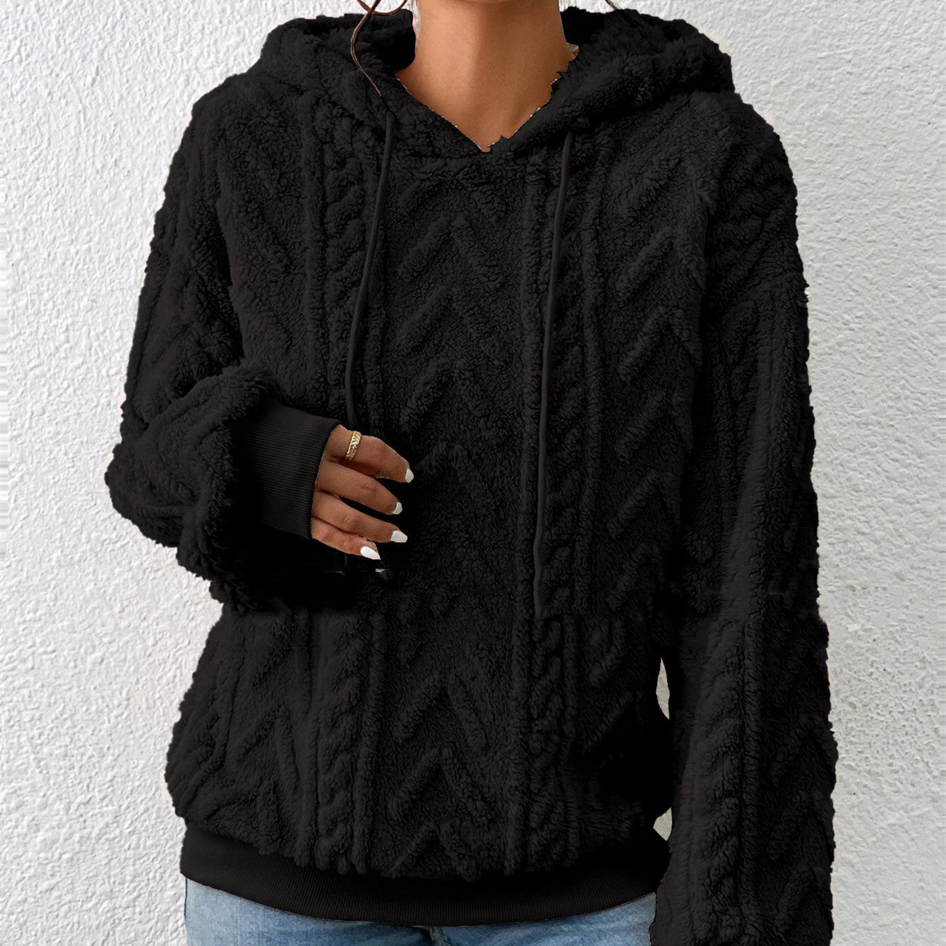 Knitted Hooded Loose Fit Plush Sweater Coat