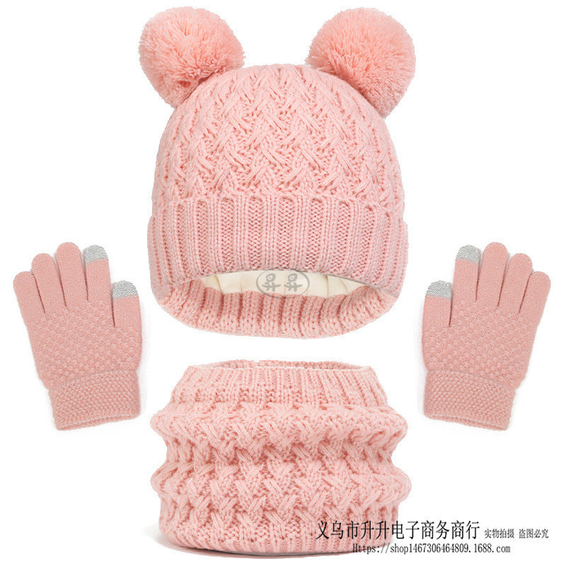 Children's Fleece-lined Thickened Hat Scarf Gloves Three-piece Set