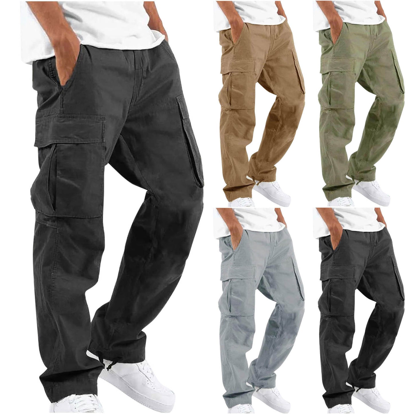 Men's Drawstring Multi-Pocket Casual Pants