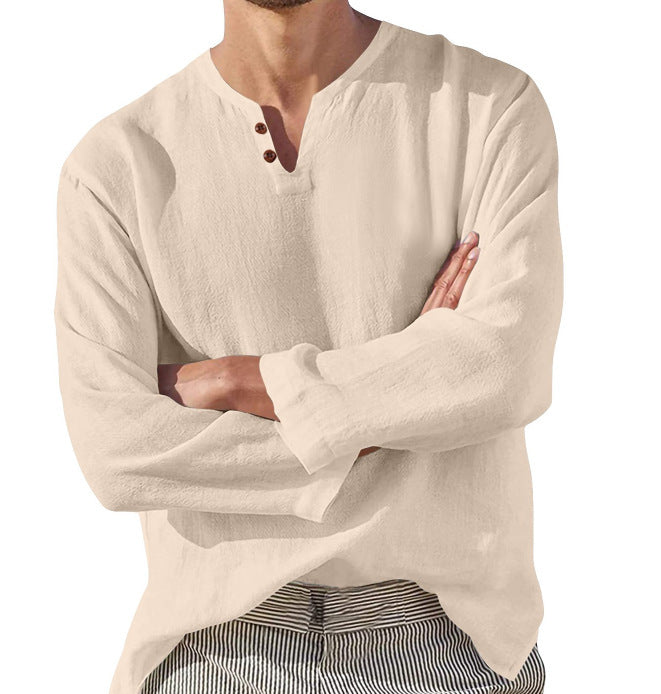 Men's Cotton Long Sleeve V-neck Shirt